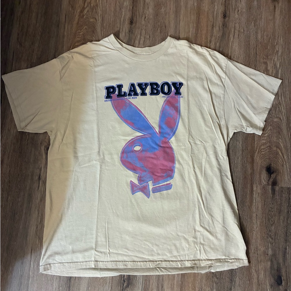 PLAYBOY Cream Short Sleeve Tee with Iconic Bunny Logo